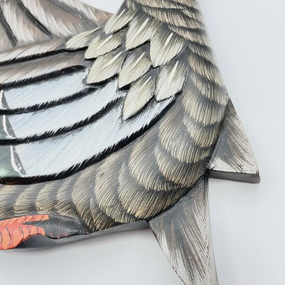 Vintage‎ Carved Wood Goose Duck Wall Art 14x13 Philippines Hand Painted